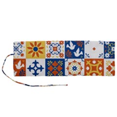 Mexican-talavera-pattern-ceramic-tiles-with-flower-leaves-bird-ornaments-traditional-majolica-style- Roll Up Canvas Pencil Holder (m) by uniart180623