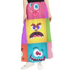 Monsters-emotions-scary-faces-masks-with-mouth-eyes-aliens-monsters-emoticon-set Maxi Chiffon Skirt by uniart180623