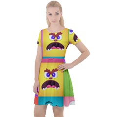 Monsters-emotions-scary-faces-masks-with-mouth-eyes-aliens-monsters-emoticon-set Cap Sleeve Velour Dress  by uniart180623