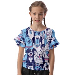 Dogs Seamless Pattern Kids  Cut Out Flutter Sleeves by uniart180623
