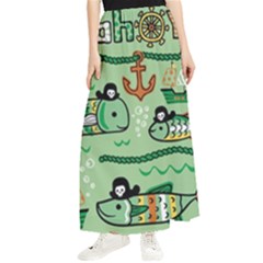 Seamless Pattern Fishes Pirates Cartoon Maxi Chiffon Skirt by uniart180623