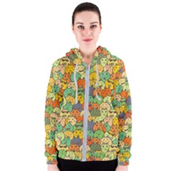 Seamless Pattern With Doodle Bunny Women s Zipper Hoodie by uniart180623