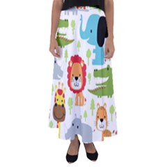 Seamless-pattern-vector-with-animals-cartoon Flared Maxi Skirt by uniart180623