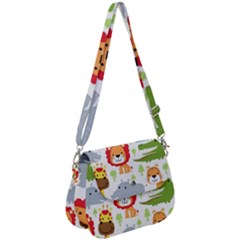 Seamless-pattern-vector-with-animals-cartoon Saddle Handbag by uniart180623
