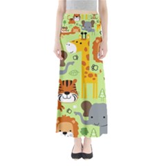 Seamless-pattern-vector-with-animals-wildlife-cartoon Full Length Maxi Skirt by uniart180623