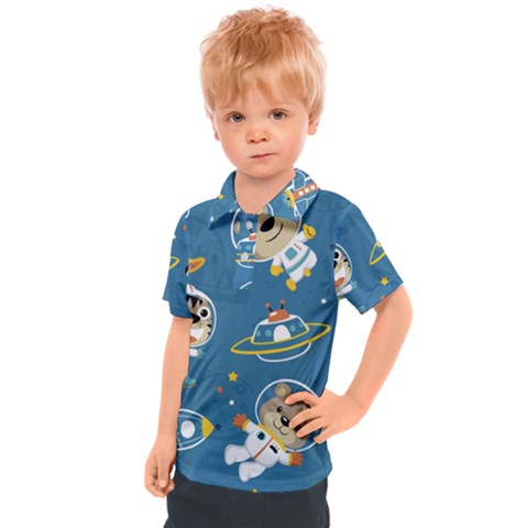 Seamless-pattern-funny-astronaut-outer-space-transportation Kids  Polo Tee by uniart180623
