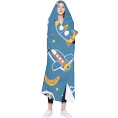 Seamless-pattern-funny-astronaut-outer-space-transportation Wearable Blanket by uniart180623