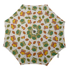 Background-with-owls-leaves-pattern Hook Handle Umbrellas (small) by uniart180623