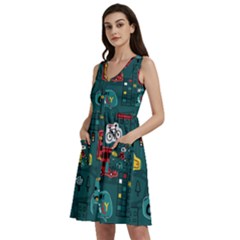 Seamless-pattern-hand-drawn-with-vehicles-buildings-road Sleeveless Dress With Pocket by uniart180623