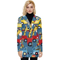 Seamless-pattern-vehicles-cartoon-with-funny-drivers Button Up Hooded Coat  by uniart180623