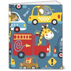 Seamless-pattern-vehicles-cartoon-with-funny-drivers 8  X 10  Hardcover Notebook by uniart180623