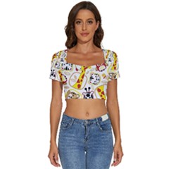 Vector-seamless-pattern-nice-animals-cartoon Short Sleeve Square Neckline Crop Top  by uniart180623
