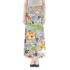 Seamless-pattern-with-wildlife-cartoon Full Length Maxi Skirt by uniart180623