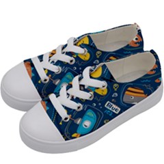 Seamless-pattern-vector-submarine-with-sea-animals-cartoon Kids  Low Top Canvas Sneakers by uniart180623