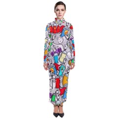 Graffiti-characters-seamless-pattern Turtleneck Maxi Dress by uniart180623