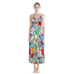 Graffiti-characters-seamless-pattern Button Up Chiffon Maxi Dress by uniart180623
