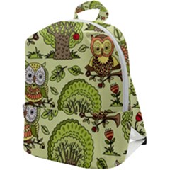 Seamless-pattern-with-trees-owls Zip Up Backpack by uniart180623