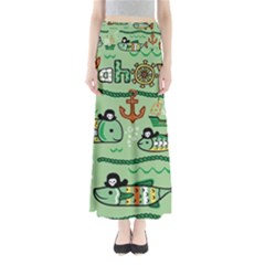 Seamless-pattern-fishes-pirates-cartoon Full Length Maxi Skirt by uniart180623