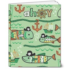 Seamless-pattern-fishes-pirates-cartoon 8  X 10  Softcover Notebook by uniart180623