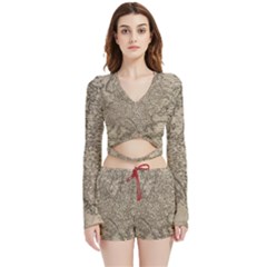 Vintage Map Europe Velvet Wrap Crop Top And Shorts Set by uniart180623