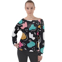 Art Pattern Design Background Print Off Shoulder Long Sleeve Velour Top by uniart180623