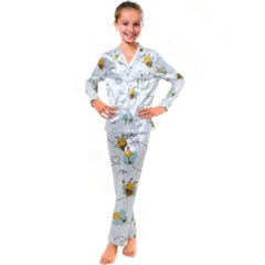 Bee Art Pattern Design Wallpaper Background Print Kids  Satin Long Sleeve Pajamas Set by uniart180623