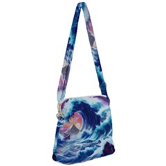 Storm Tsunami Waves Ocean Sea Nautical Nature Zipper Messenger Bag by uniart180623