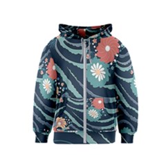 Waves Flowers Pattern Water Floral Minimalist Kids  Zipper Hoodie by uniart180623