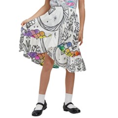 Rainbow Fun Cute Minimal Doodle Drawing Kids  Ruffle Flared Wrap Midi Skirt by uniart180623
