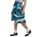 Waves Ocean Sea Pattern Water Tsunami Rough Seas Kids  Ruffle Flared Wrap Midi Skirt View2