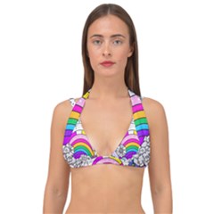 Rainbow Fun Cute Minimal Doodle Drawing Art Double Strap Halter Bikini Top by uniart180623