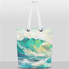 Waves Ocean Sea Tsunami Nautical Art Full Print Rope Handle Tote (small) by uniart180623