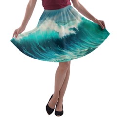 Waves Ocean Sea Tsunami Nautical Painting A-line Skater Skirt by uniart180623