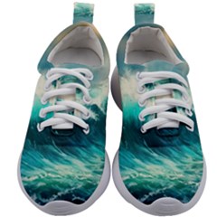 Waves Ocean Sea Tsunami Nautical Painting Kids Athletic Shoes by uniart180623