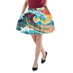Waves Ocean Sea Tsunami Nautical Arts A-line Pocket Skirt by uniart180623