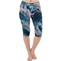 Tsunami Waves Ocean Sea Water Rough Seas Lightweight Velour Cropped Yoga Leggings View1