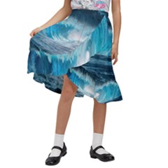 Thunderstorm Storm Tsunami Waves Ocean Sea Kids  Ruffle Flared Wrap Midi Skirt by uniart180623
