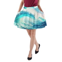 Tsunami Waves Ocean Sea Nautical Nature Water Nature A-line Pocket Skirt by uniart180623