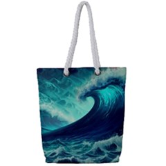 Ai Generated Waves Ocean Sea Tsunami Nautical Fantasy Full Print Rope Handle Tote (small) by uniart180623