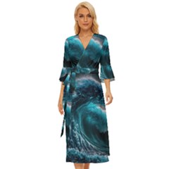 Tsunami Waves Ocean Sea Water Rough Seas Midsummer Wrap Dress by uniart180623