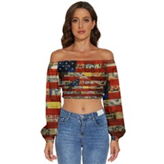 Usa Flag United States Long Sleeve Crinkled Weave Crop Top by uniart180623
