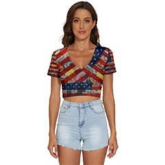 Usa Flag United States V-neck Crop Top by uniart180623