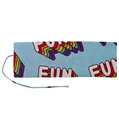 Fun Word Inscription Rainbow Pattern Roll Up Canvas Pencil Holder (m) by uniart180623