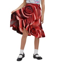 Roses Flowers Plant Kids  Ruffle Flared Wrap Midi Skirt by Ravend