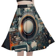 Technology Robot Internet Processor A-line Full Circle Midi Skirt With Pocket by Ravend