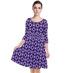 Mazipoodles Purple Donuts Polka Dot  Quarter Sleeve Waist Band Dress by Mazipoodles