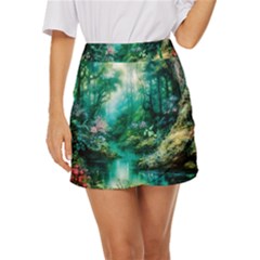 River Stream Flower Nature Mini Front Wrap Skirt by Ravend