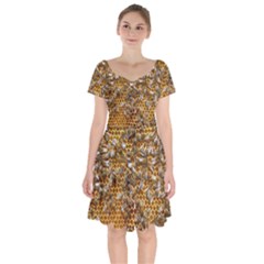 Honey Bee Bees Insect Short Sleeve Bardot Dress by Ravend