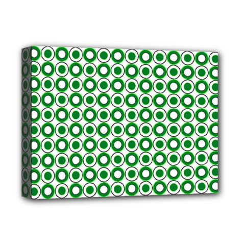 Mazipoodles Green White Donuts Polka Dot  Deluxe Canvas 16  X 12  (stretched)  by Mazipoodles