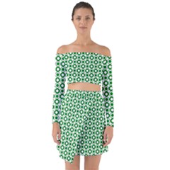 Mazipoodles Green White Donuts Polka Dot  Off Shoulder Top With Skirt Set by Mazipoodles